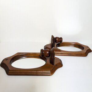 Vintage Wooden Sconce With Oval Mirror Pair Set of 2 Candle Holders Vintage